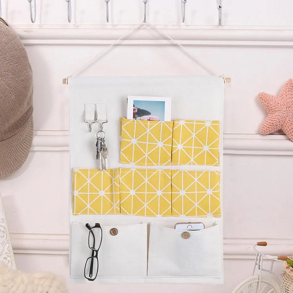 7 карманов хлопковые и льняные настенные сумки для хранения карман на дверь