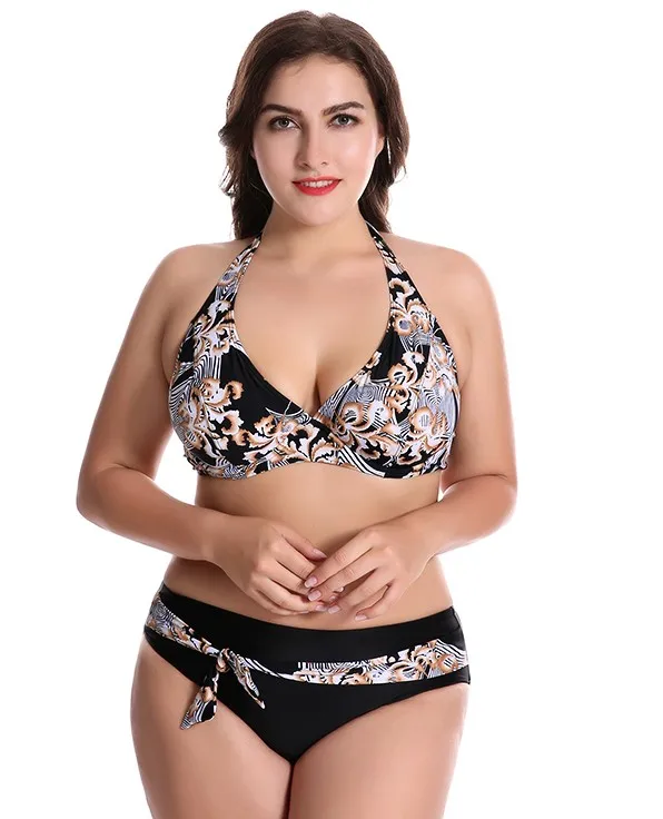CATTLEYA 50 52 54 56 58 размера плюс бикини с завязкой на шее купальник женский Для женщин она M802 - Цвет: color 1