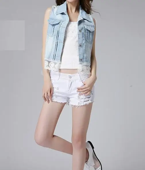 Hot Sale Women Fashion Shorts 2015 Summer Casual White Ladies shorts New Nail Bead Holes Denim 6872 | Женская одежда