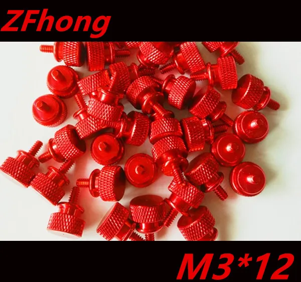 

10PCS M3*12 Red Colour aluminum knurled step hand tighten screw computer case screw