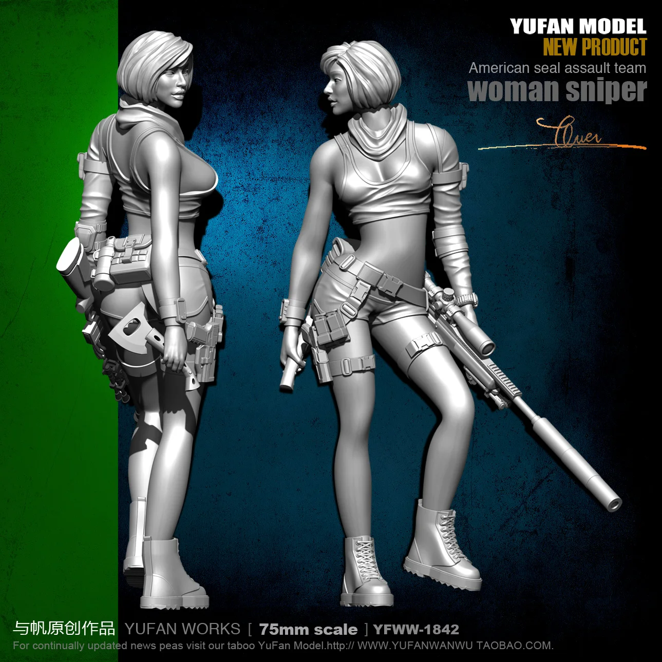 

Yufan Mode 1/24 Soldier Model Sexy Female Sniper Resin Figure Kit 75mm colorless And Self-assembled Yfww-1842