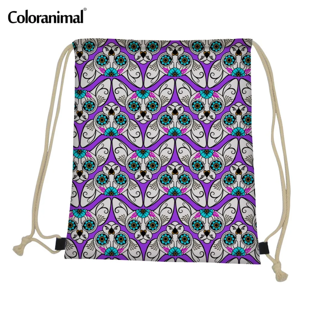 Coloranimal Сахарный Череп Кошка Сфинкс принт для женщин мужчин Drawstring сумка детей Mochilas мини рюкзак тренажерный зал мешок строка ежедневно Bagpack