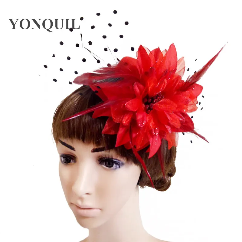 Women Girl Hair Clip Lace Feather Mini Top Hat Fascinators Fancy Party Dress Fabric Flower DIY Accessories 6 Colors FS81 | Свадьбы и