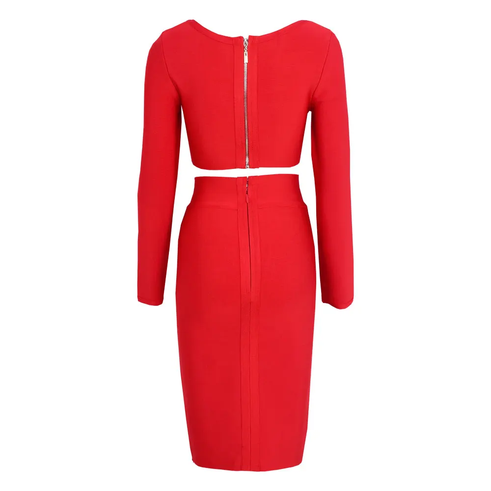 Красный комплект из 2 предметов: топ с длинными рукавами и юбка-карандаш модель 2020