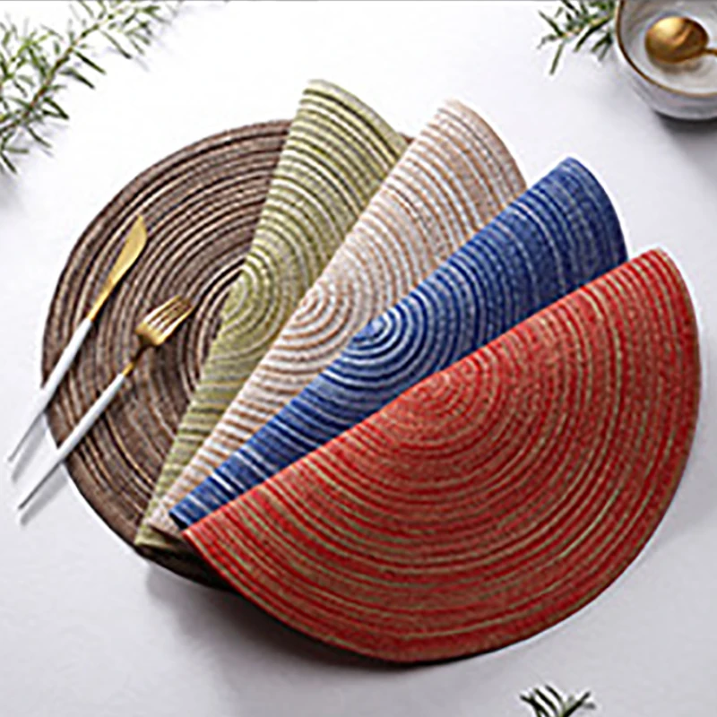 

Bamboo Placemats Fan-shaped Dining Table Mat Sector PVC Disc Pads Bowl Coasters Kitchen Coffee Table Mat JJJCD122