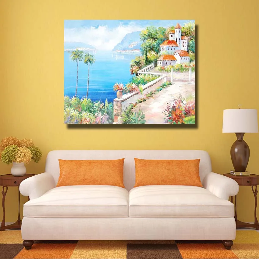 Frameless cheap Hand Painted Oil Painting On Canvas Modern Art Spring seaside beautiful picture for Living Room home decoration | Дом и сад