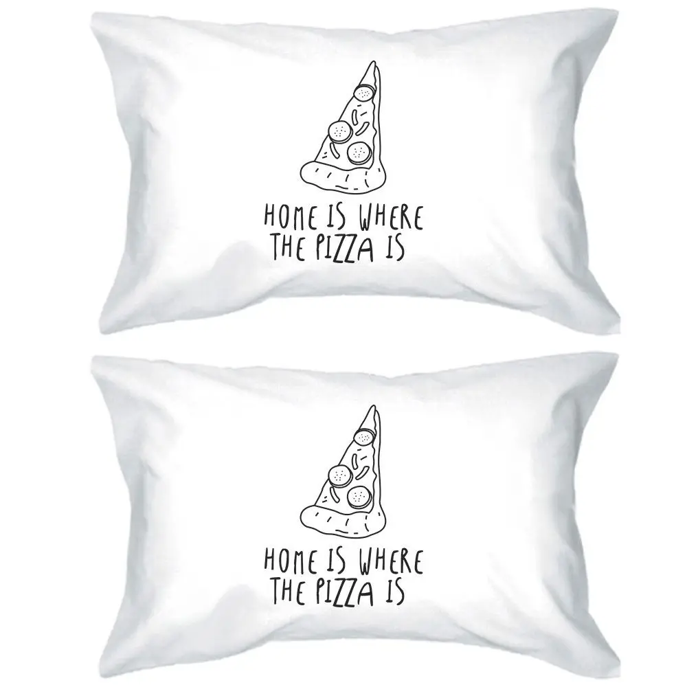 

Novelty Cute Pizza Pillow Case Set Funny Home Is Where Pizza Is Pillowcase Set Food Couple Pillows Covers Gift 20"x30" Two Sides