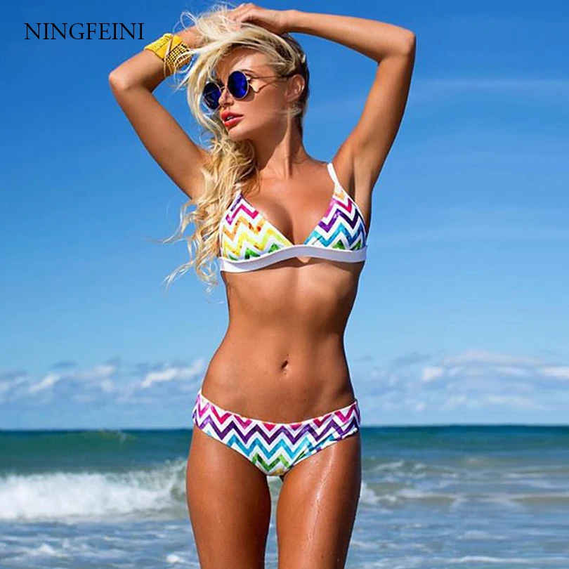 Ningfeini Для женщин сексуальное бикини 2018 Новый Дизайн Радуга Push Up Купальники для