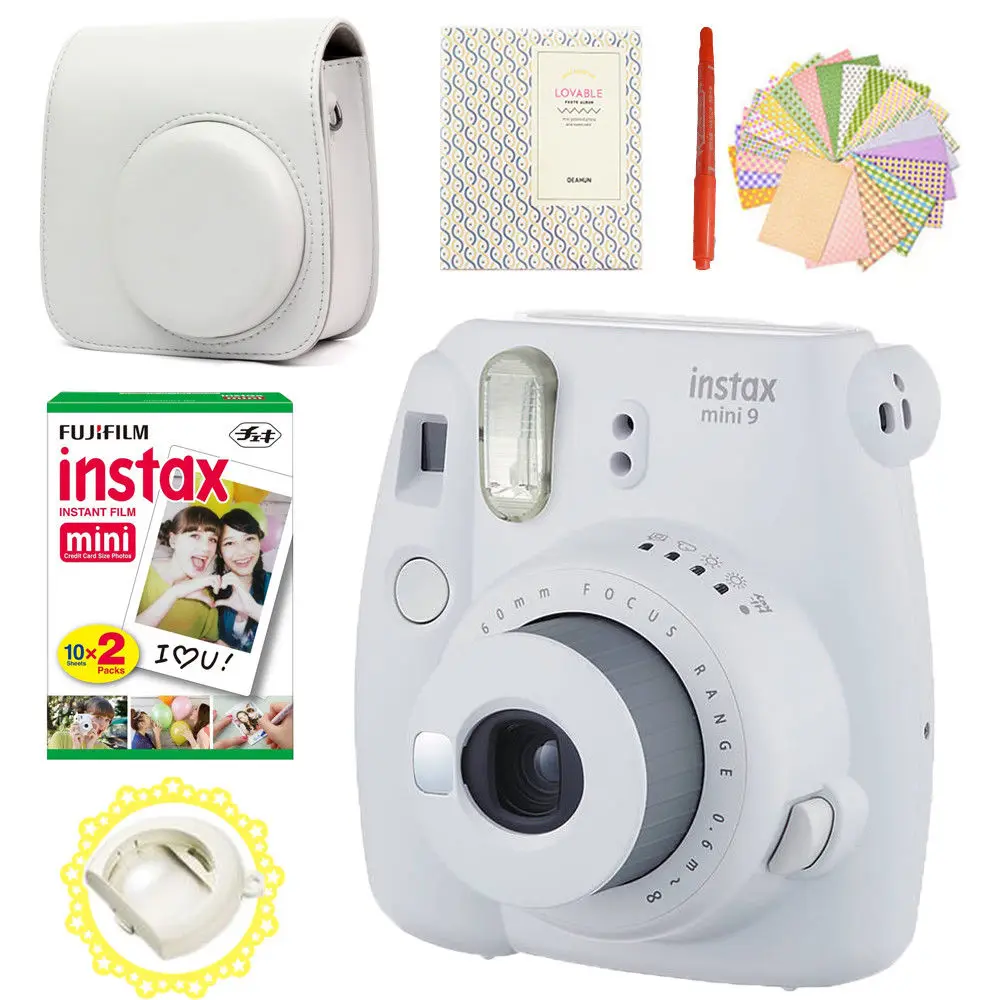 Fujifilm Instax Mini 9 мгновенная камера Дымчатая белая+ 20 снимков мини 8 белая пленка фото+ PU кожаная сумка+ альбом+ ручка+ наклейки