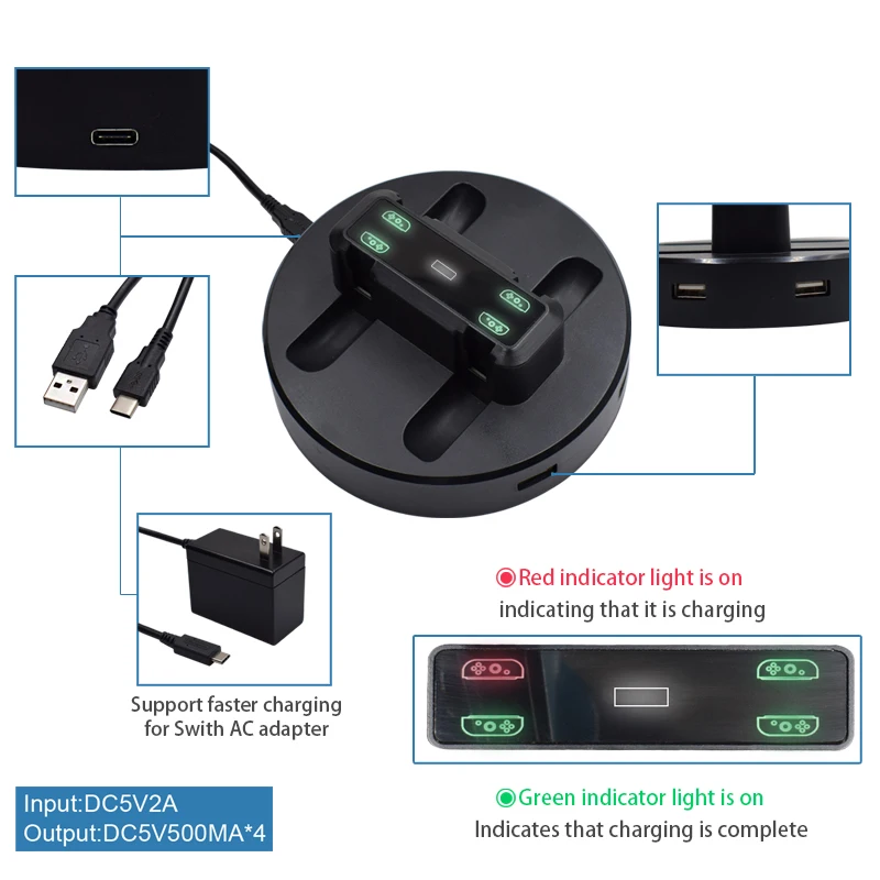 4 In 1 Charging Dock Station Stand For Nintend Switch Ns Joycon Controllers W/ Led Charge Indicator | Электроника