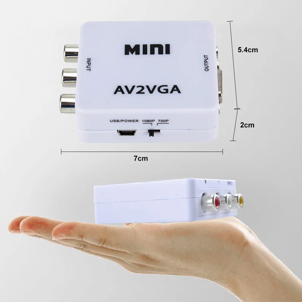 Мини конвертер видео AV2VGA AV RCA CVBS в VGA с 3 5 мм аудио к ПК HDTV|Кабели VGA| |