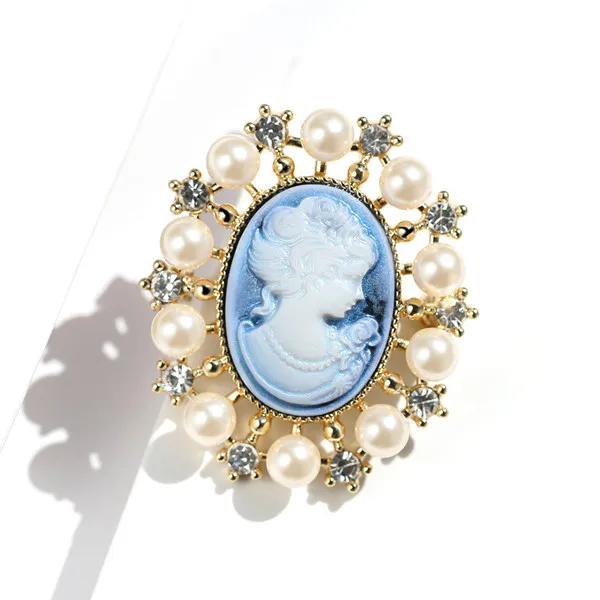 Ajojewel, роскошная Камея, брошь, розовая, синяя, смола, для девушек, девичья раковина, жемчуг и стразы, броши для женщин,, подарок на год - Окраска металла: X1108 white pearl