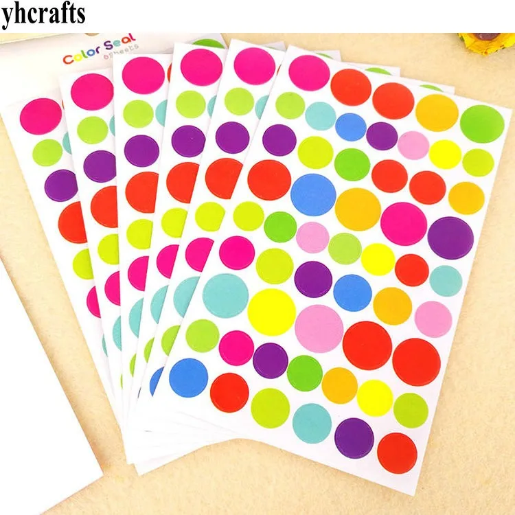 

324PCS(6 sheets)/LOT.Colorful round spot paper stickers Scrapbooking kit Packing label Kindergarten reward label DIY toys Outlet