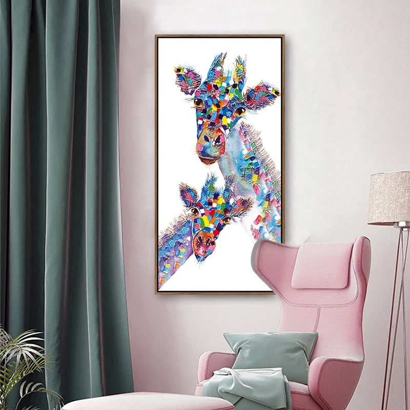 

Hand Painted Colorful Giraffe Oil Painting on Canvas Prints for Home Decoration