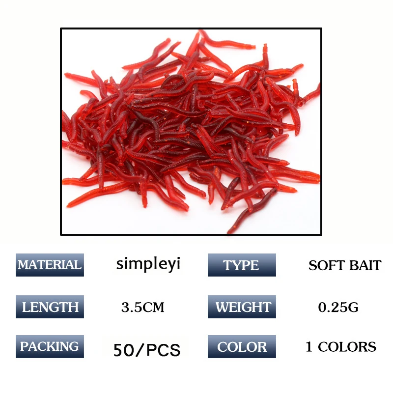 Simpleyi 50 шт. 3 5 см 0 25 г Мягкая приманка Красные черви дождевые приманки для рыбалки