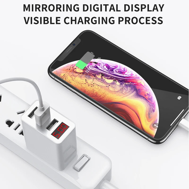 ROCK 3 Port USB Phone Charger LED Display EU Plug Total Max 3.4A Smart Fast Charger Mobile Wall Charger for iPhone iPad Samsung