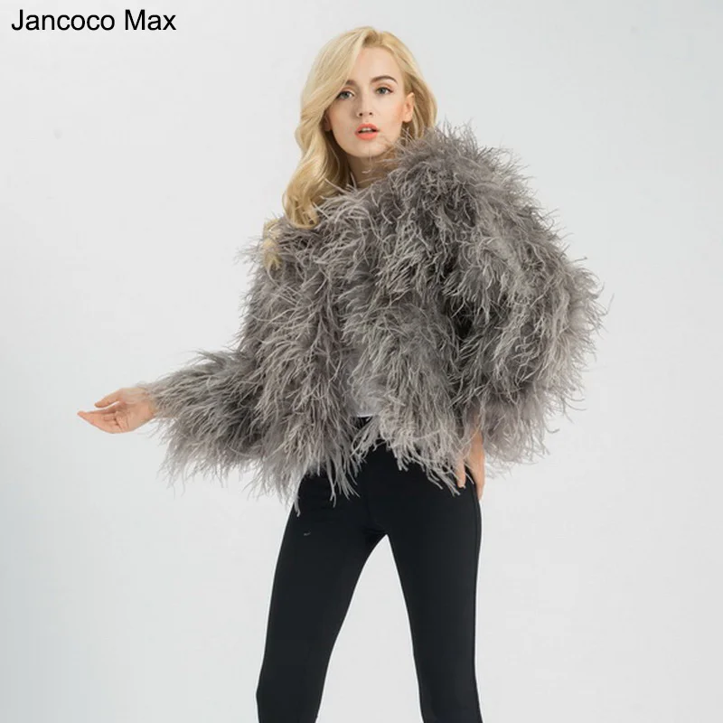 Женская куртка с натуральным мехом страуса Jancoco Max зимняя S1602 2019|real fur jacket|real jacket