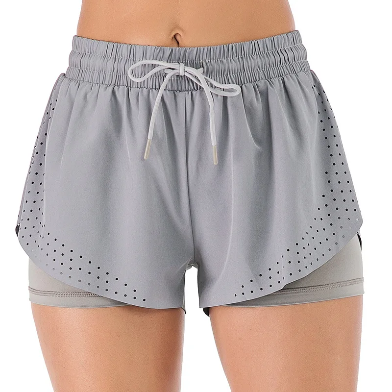 Шорты Для Йоги Женские Поддельные Две высокой талией дышащие элегантные