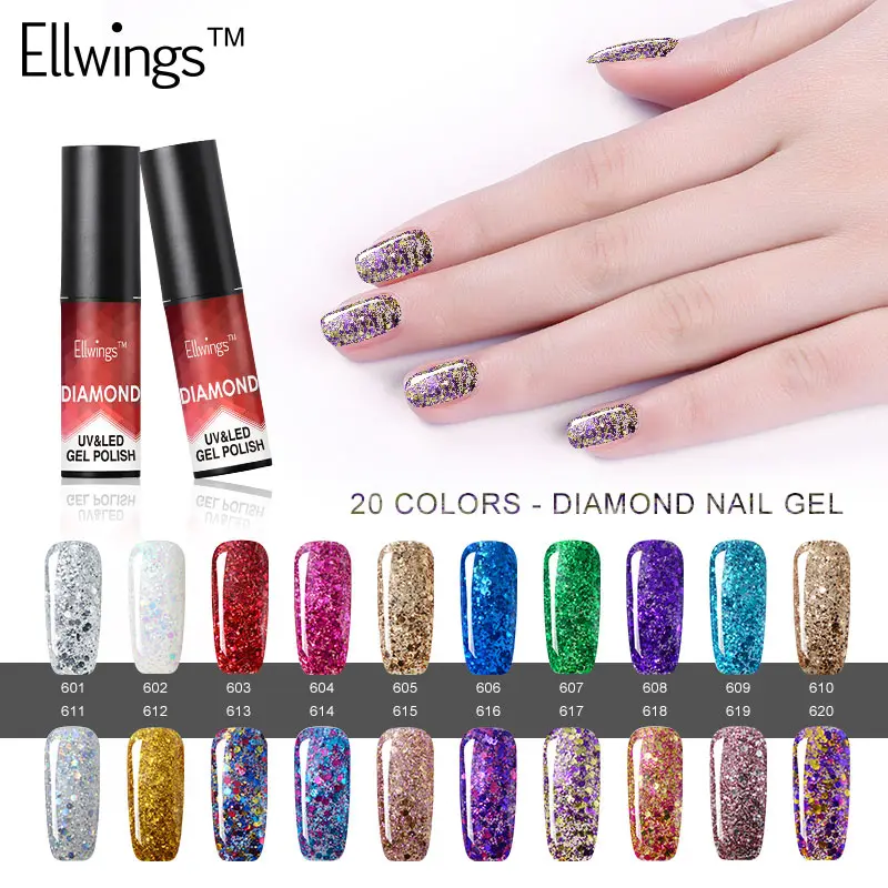 Ellwings 1 шт. Мерцающий Блеск Алмазный УФ Гибридный гель Лаки длительный лак