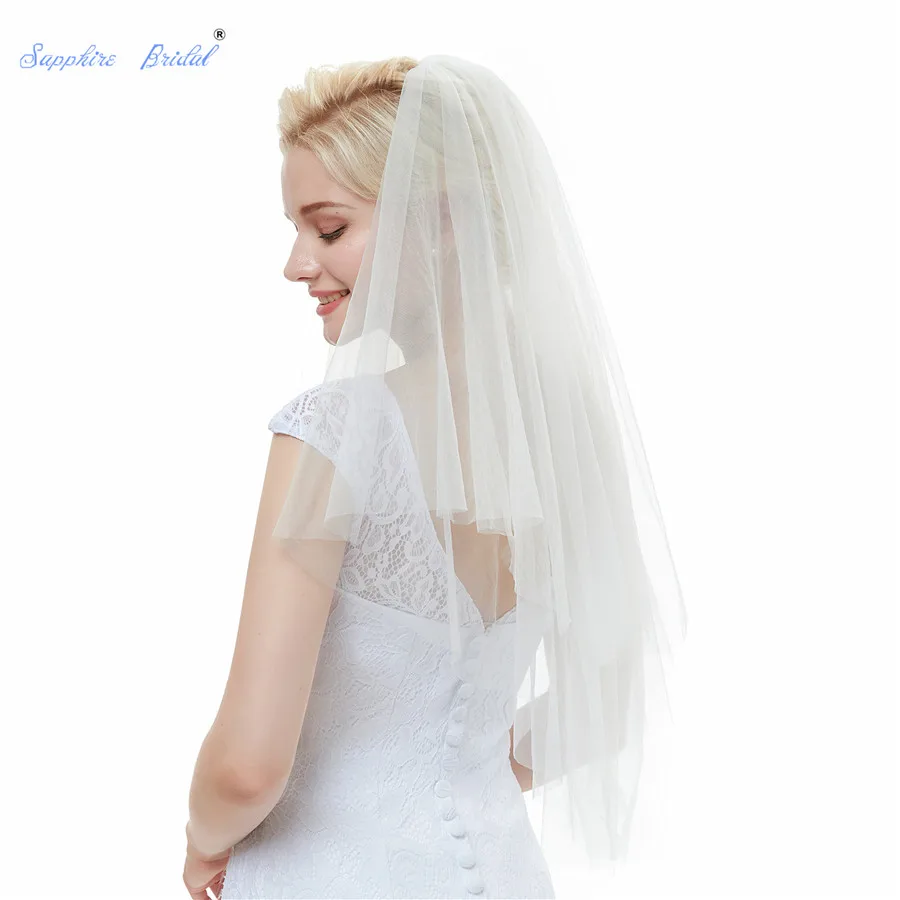 Sapphire Bridal 2019 Velo De Novia Voile Mariage Elbow Length Tulle Veil White Ivory Top 2 Tiers Short Wedding with Comb | Свадьбы и