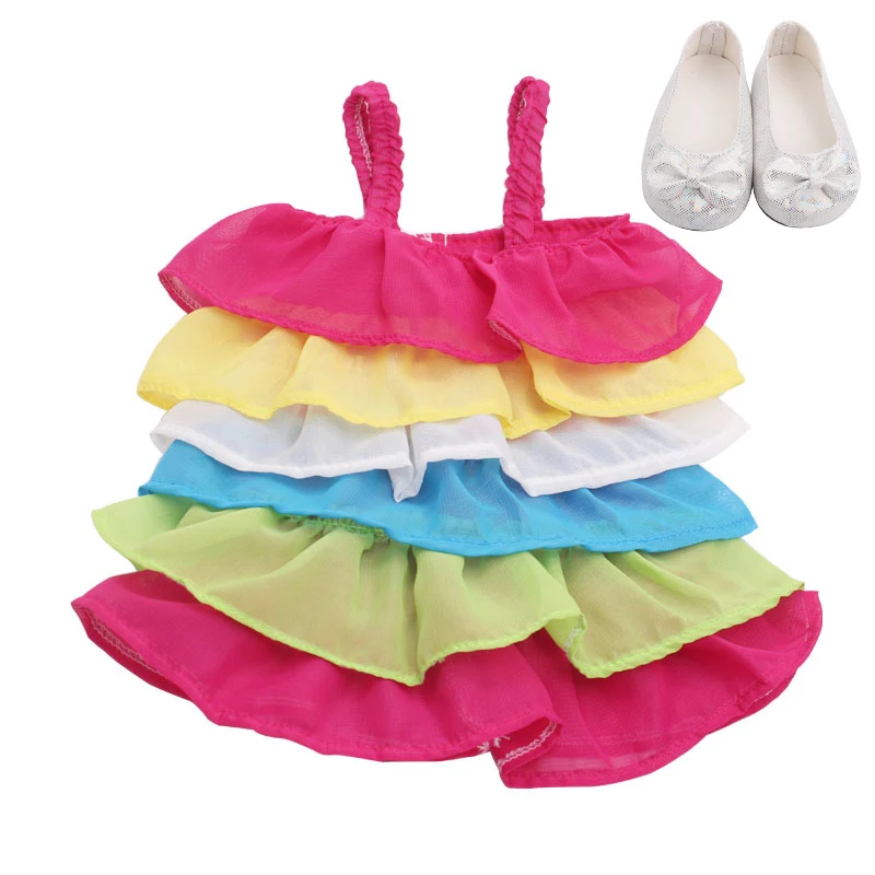 Rainbow color 18 дюймов девушки кукла платье костюм «Единорог» кружевная юбка с обувью Американская Одежда для новорожденных детские игрушки подходит 43 см Детские куклы c179 - Цвет: Rainbow color