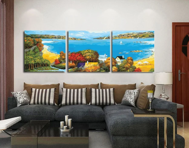 Набор для рисования по номерам на холсте без рамки 3 шт.|picture on canvas|beach pictureshand painted |