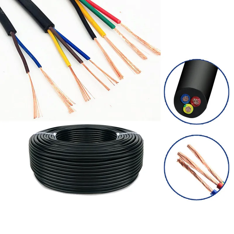 20 AWG 0.5мм2 RVV 2/3/4/5 ядер медный провод проводник Электрический КАБЕЛЬ черный мягкий