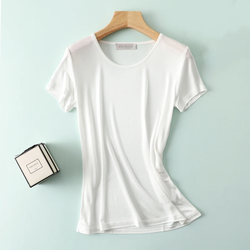 100% натуральный шелк modis Большие размеры уличная футболка женщин camiseta mujer femme Топы