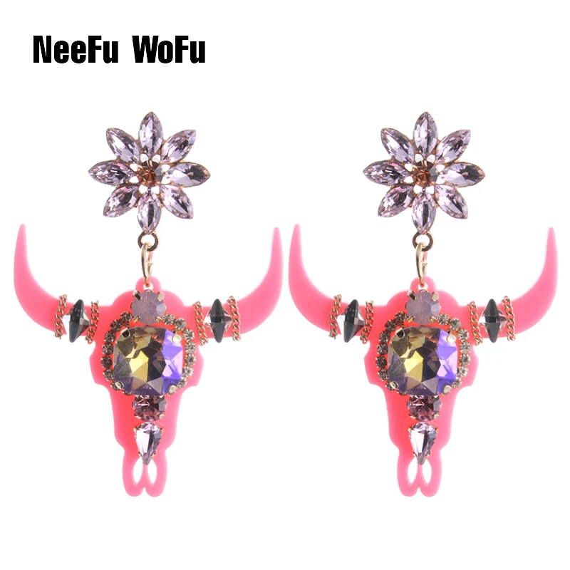 Женские серьги с кристаллами NeeFu WoFu Bull большие рога полимерная серьга подарочные