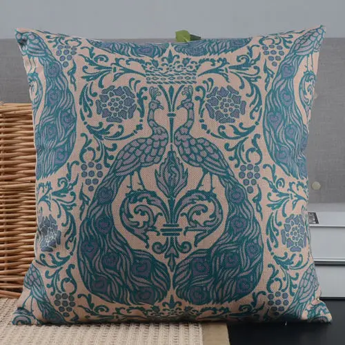 Абстрактный сине-серый павлин декоративная льняная подушка из хлопка с эффектом