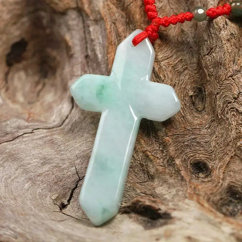 KYSZDL Natural yu stone carving cross pendant men and women fashion yu stone pendants jewelry gift free necklace rope