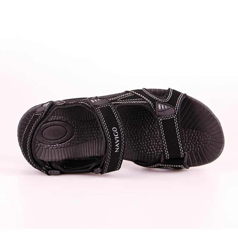 NAVIGO Men Leather Sandals Rubber Sole Summer Casual Shoes Sandal Mens Plus Size 12 Black Color | Обувь