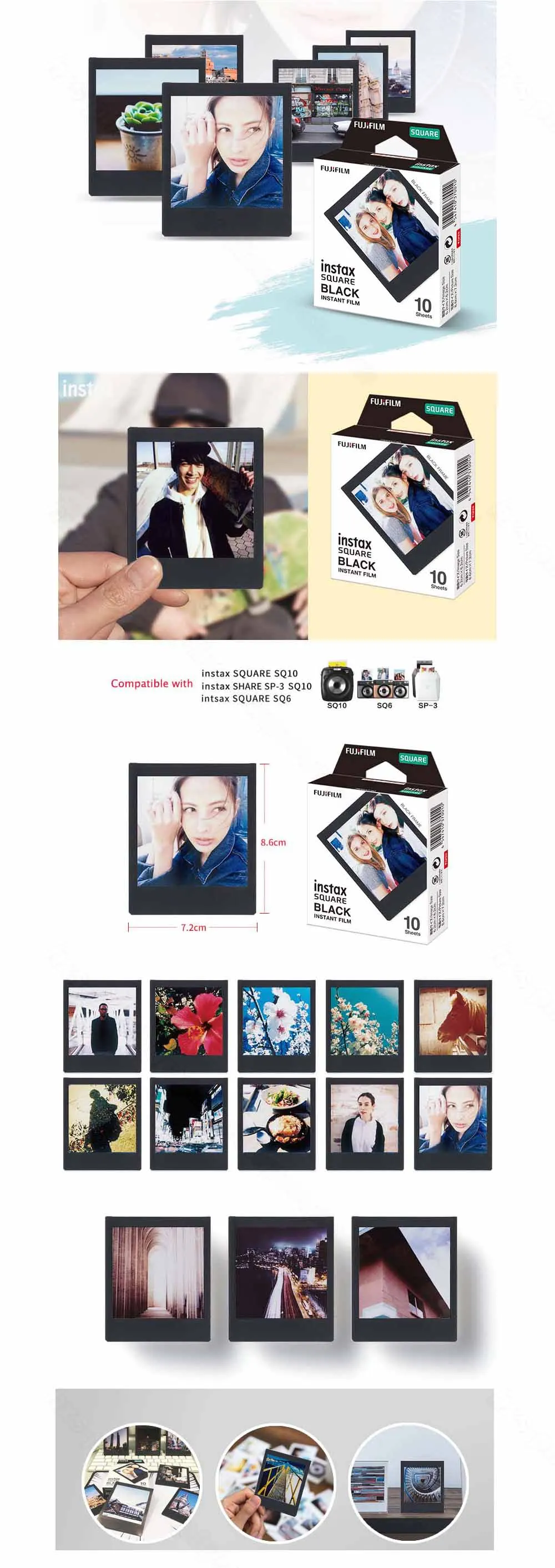 Fujifilm Instax квадратная черная пленка+ белая пленка фотобумага для Instax SQ10 SQ6 SQ20 мгновенные пленки камера поделиться SP-3 принтера