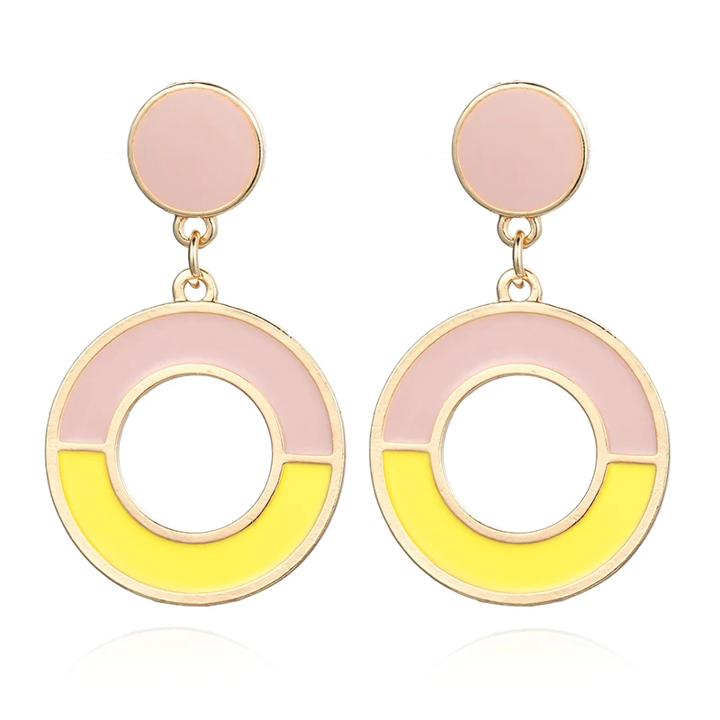 Женские круглые висячие серьги Oorbellen Aretes De Mujer розовые и желтые в Корейском стиле