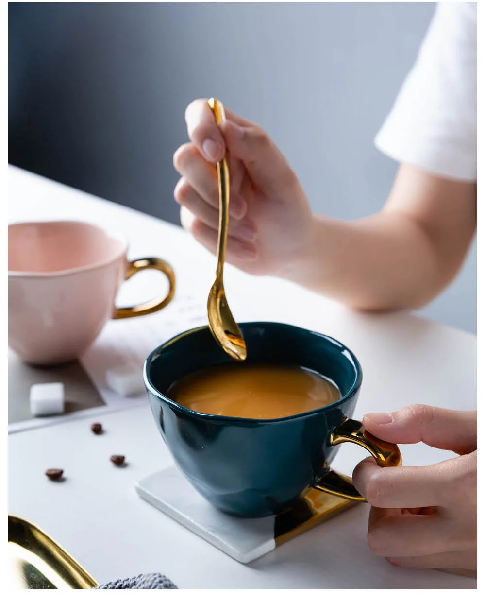 MDZF SWEETHOME Marble Ceramic Mug Gold Rim Coffee Milk Cup for Office and Home Perfect Gift for Family and Friend