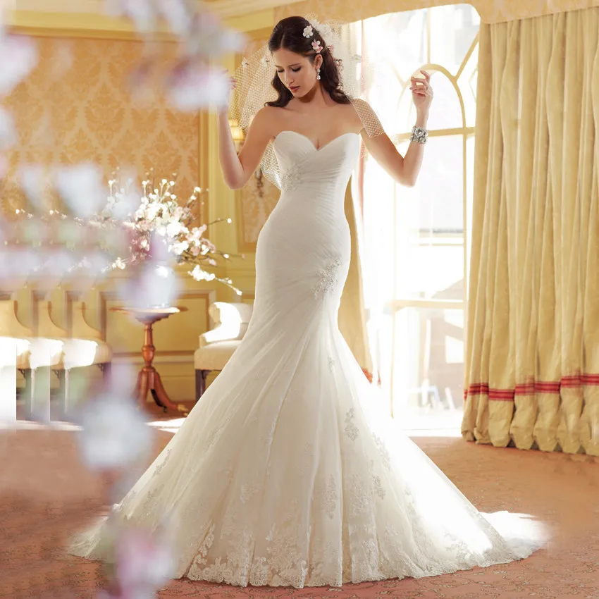 Robe De Mariee Sirena индивидуальный заказ Тюль цвета слоновой кости плиссированные