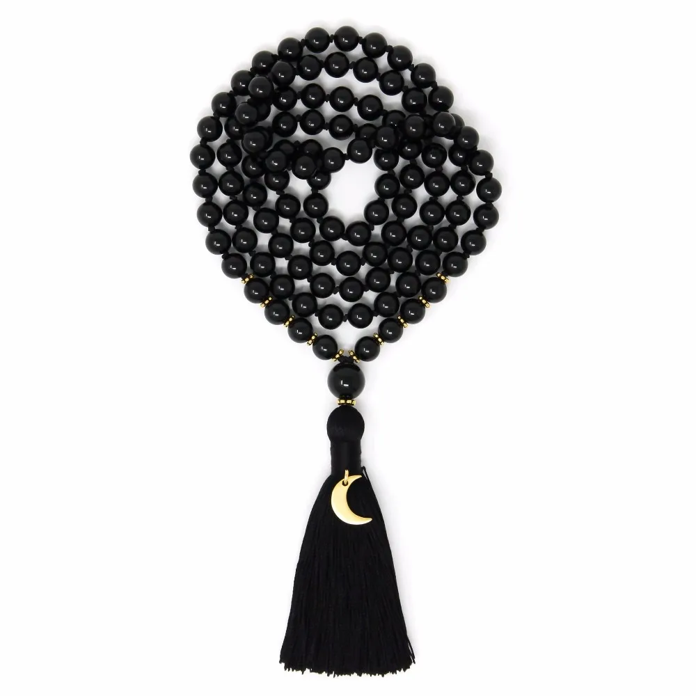 108 mala beads Necklaces Black Onyx necklace Hand Knotted tassel Necklace Fashion Men's Yoga Mala Prayer Bead | Украшения и