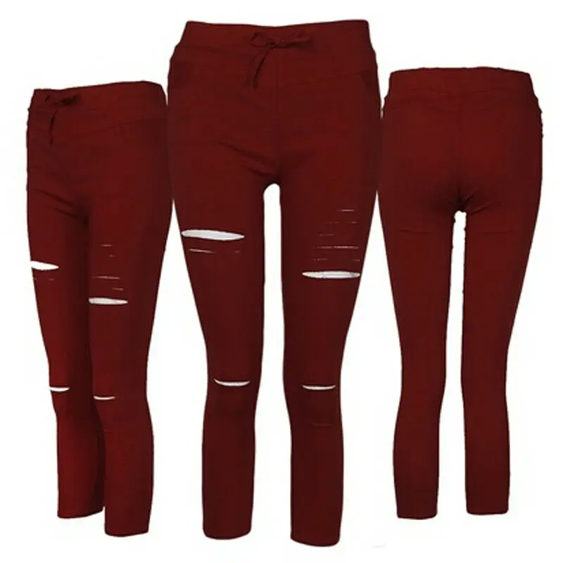

Hot Sale Women Skinny Ripped Holes Jean Denim Pants Casual Stretch Slim Pencil Pants Legging Trouser