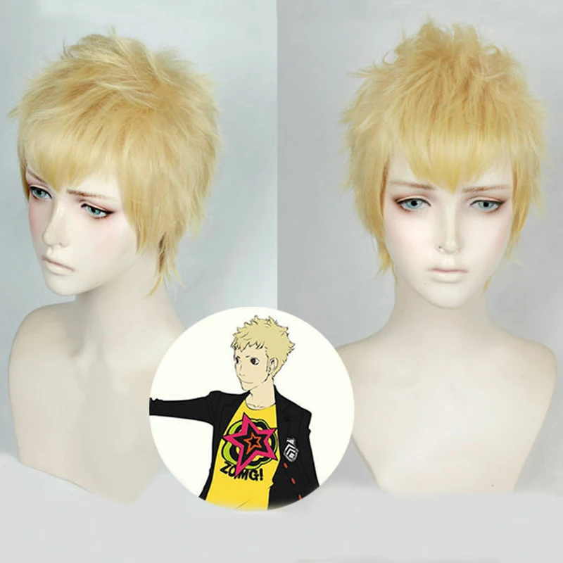 Парик для косплея P5 Persona 5 Ryuji Sakamoto короткий молочный блонд многослойный