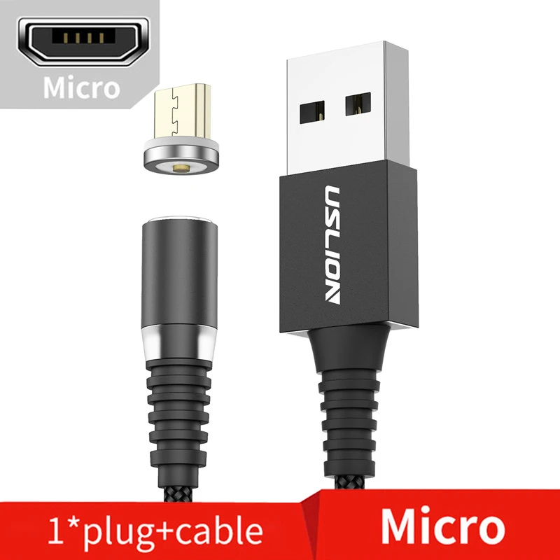 USLION светодиодный магнитный Micro usb кабель для передачи данных для samsung S10 type-c зарядный Магнитный зарядный адаптер usb type-C Мобильные кабели - Цвет: Black For Micro