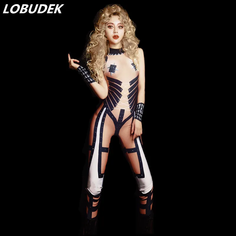 

Sexy female costumes bodysuit jumpsuit bar nightclub DS stones Bright Crystals Rompers Singer dancer performance show Costume