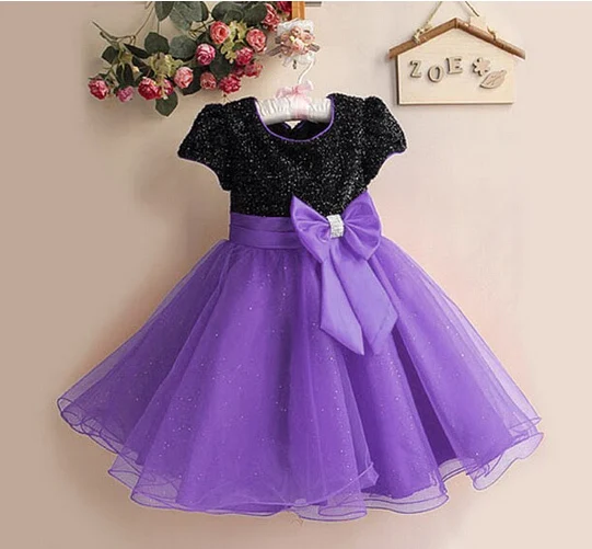 black with purple Лидер продаж, розничная, Новое Стильное летнее платье для девочек, вечерние платья черного цвета с синим бантом, детское платье принцессы для детей 2, 4, 6, 8 лет, 1272 - Цвет: black with purple