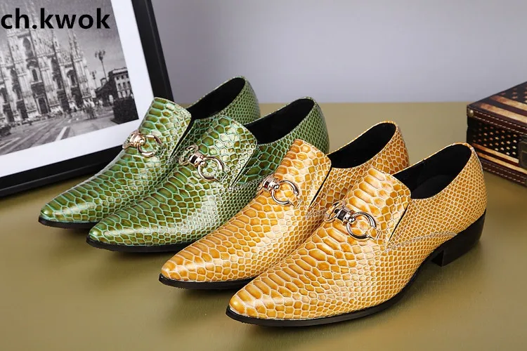 

CH.KWOK Green Yellow Mens Wedding Oxfords Genuine Leather Oxfords Slip On Autumn Italian Mens Oxfords Shoes Leather Flats Shoes