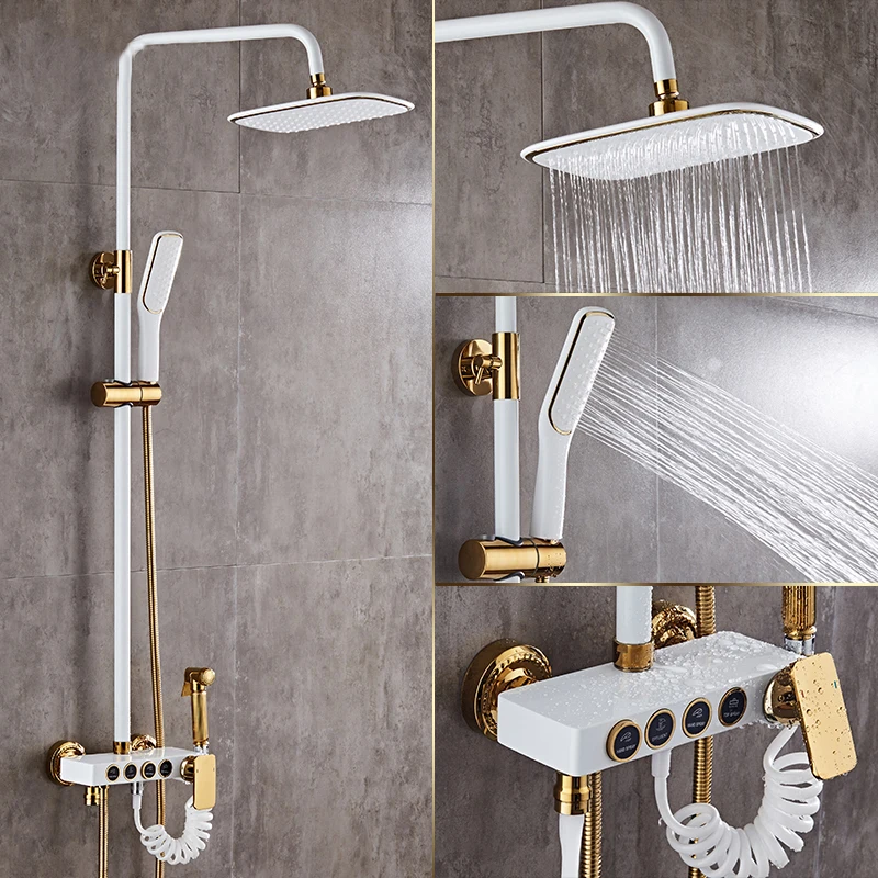 

Bathroom Luxury black / white Golden shower set shower antique gold shower set bathroom black color Shower faucet Bathtub Faucet
