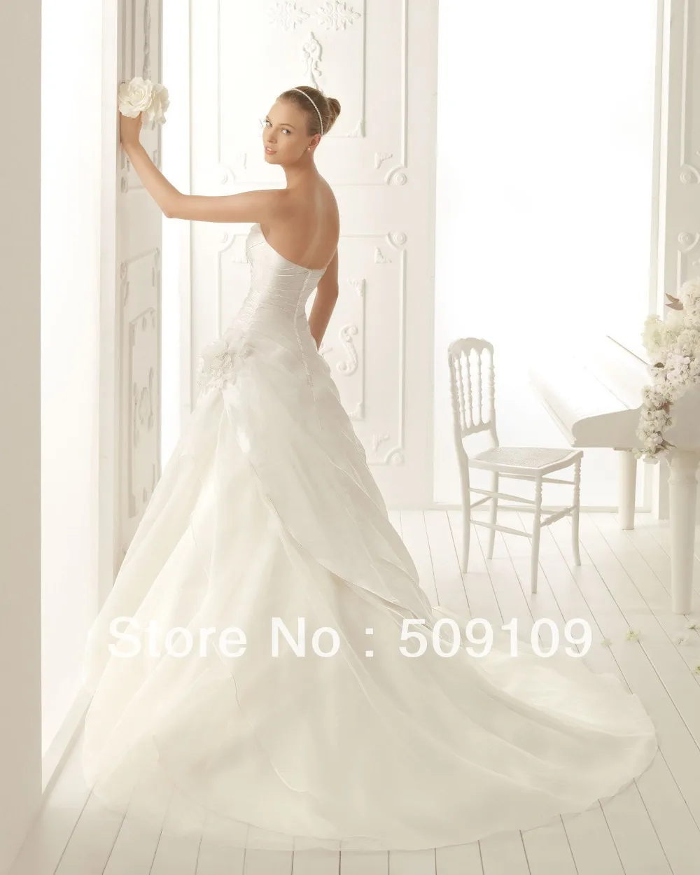 New 2014 Simple Wedding Dresses Sweetheart Taffeta And Organza Ruched Flower Court Train Bridal Ball Gown Free Size Haute Custom | Свадьбы и