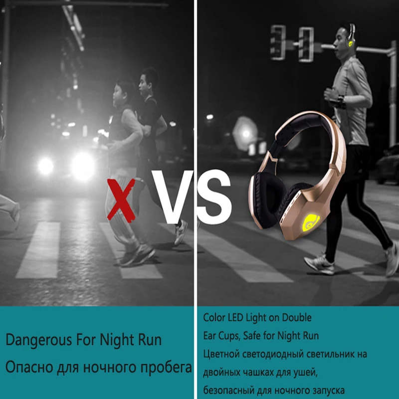 NVAHVA карты MP3 плеер Цвет светодио дный Bluetooth гарнитура с FM V4.0 Headphon Беспроводной