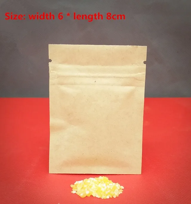 100 шт./лот 6*8 см мини размер молния верхнее уплотнение крафт бумажный мешок с
