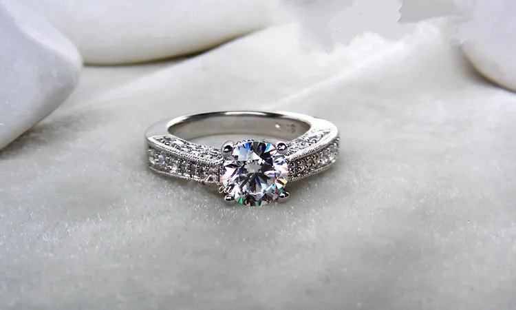 

Test Positive 1CT Luxury Genuine Certified Moissanite Diamond Wedding Ring 14K White Gold Engagement Ring