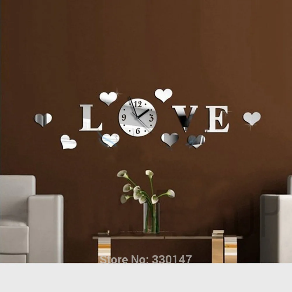 Mirror Wall Clock LOVE Acrylic Sticker Modern Design with Self-adhesive Glue Home Decoration For Bedroom Living Room DIY Mural | Дом и сад