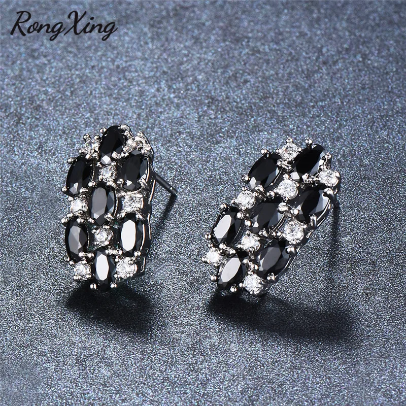 RongXing 6 стиль полный камень фиолетовый/красный/зеленый Овальный Серьги гвоздики